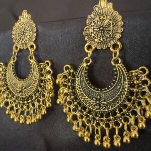 Bollywood Oxidized Gold Tone Jhumka Filigree Boho earrings